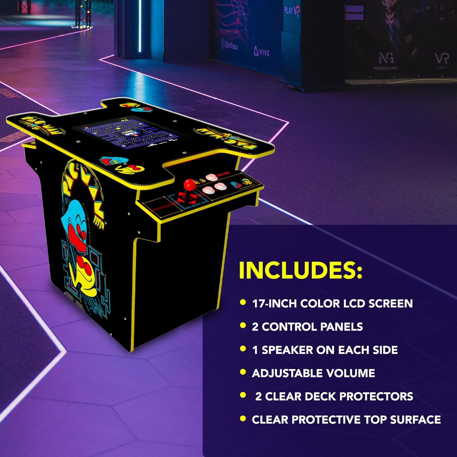 Arcade1Up Pac-Man Head-to-Head Arcade Table, Black Series, 17" Color LCD, 29" Tall - Plug & Play Retro Home Game Machine w/ Dual Joysticks & 12 Classics Including Galaga, Dig Dug, Mappy and More